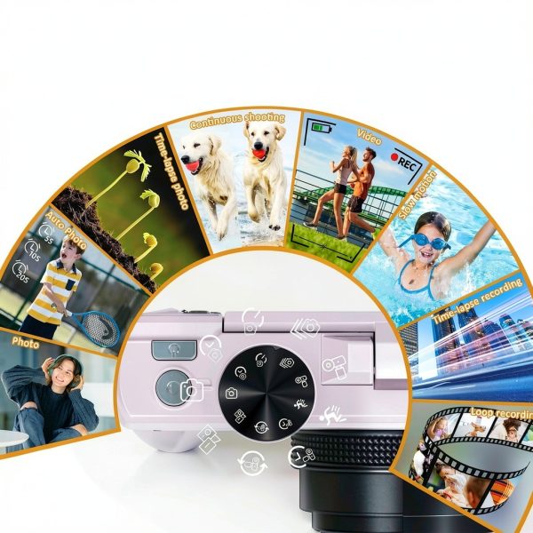 Maenlans W08 4K 64MP Camera 18X Zoom Flip Screen Pink-6