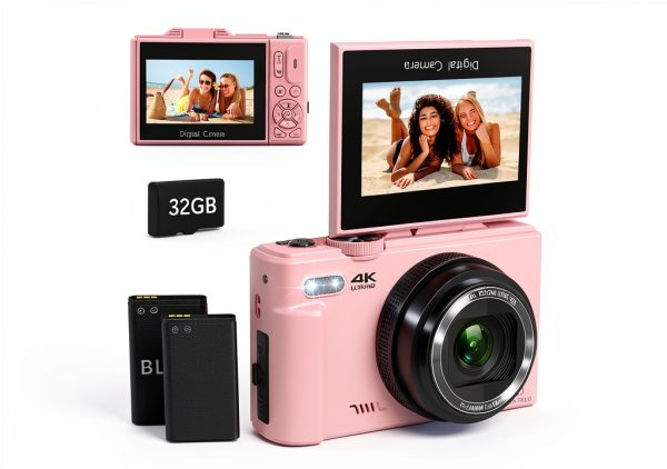 Maenlans W08 4K 64MP Camera 18X Zoom Flip Screen Pink-0