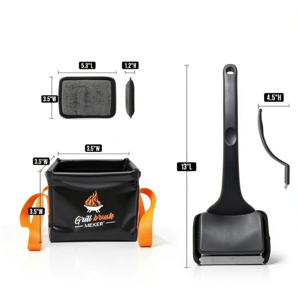 MEKER Grill Brush Bristle-Free Collapsible Bucket Set 7-Piece Black-6