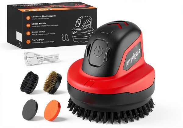 Cordless Electric Grill Brush Anysigma Replaceable Heads Red-0